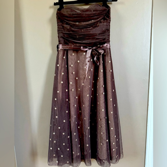Stunning BCBG marron tule and gold polka dots dress - Picture 1 of 4